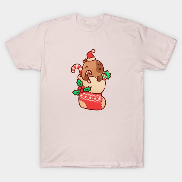 Cpaybara in a xmas stocking T-Shirt by Tinyarts